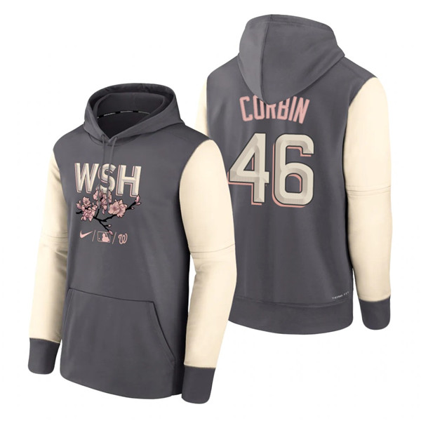 Men's Grey Washington Nationals #46 Patrick Corbin 2022 City Connect Cherry Blossom Print Hoodie